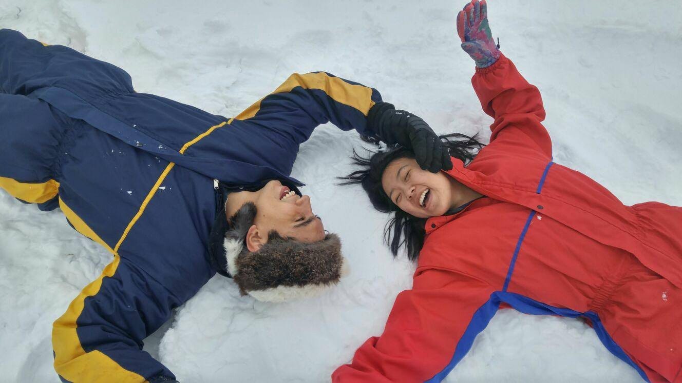 Playful engagement portrait